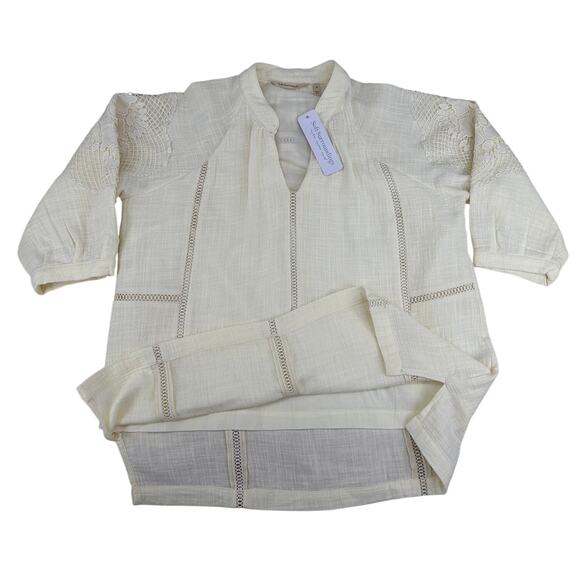 Soft Surroundings Peasant Blouse Top Crochet Sleeve Gauze Lined Boho NWT PL - Picture 3 of 9